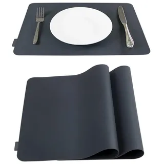 Webake Platzset Abwischbar Tischset Silikon 45 x 30 cm 2er Set für Kinder geeignet Platzdeckchen abwaschbar rutschfest Tisch-Untersetzer Teller-Unterlagen Teller-Untersetzer Waschbar Dunkel Schwarz