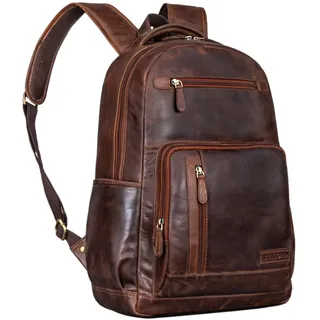 STILORD 'Hubertus' Lederrucksack Damen und Herren Vintage Laptop-Rucksack 15,6 Zoll Schulrucksack Leder Daypacks Lehrertasche Retro, Farbe:zamora - braun