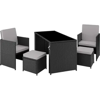 tectake Rattan Sitzgruppe Palermo, inklusive Flaschenöffner, zusammenschiebbar, schwarz/grau , Schwarz, Grau , Kunststoff , Rechteckig , Gartenmöbel, Gartengarnituren, Gartenmöbel-Sets