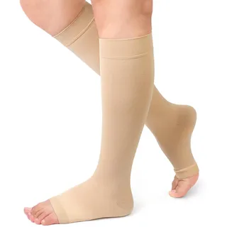 Medizinische Kompressionsstrümpfe Damen & Herren mit Silikonband Open Toe Knee High Calf Compression Socks Firm 20-30 mmHg Abgestufte Unterstützung Stützstrümpfe für Krampfadern, Ödeme
