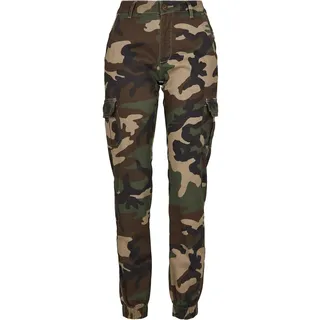 URBAN CLASSICS Ladies High Waist Camo Cargo Pants in Camouflage, Größe 28