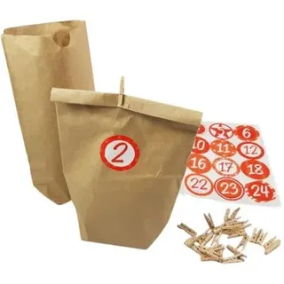 Papiertüten und 24 Sticker - Farbe: rot - Adventskalender - Rot