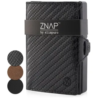 slimpuro ZNAP® Slim Wallet Kreditkartenetui | Geldbörse Herren klein | Kartenhalter | Kartenetui | Portemonnaie mit RFID Schutz | 12 Karten | Carbon