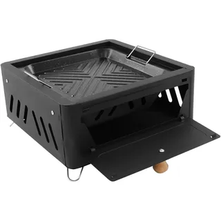Tragbarer Holzkohlegrill - Tischgrill - Für 3–5 Personen - Holzkohle (nicht enthalten) - Leicht zu reinigen - 30x30x15 cm kompakt - Schwarz