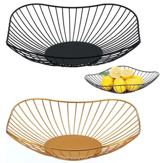FZYCOM 2 Stück Obstschalen, Obstschale Modern, Obstkorb Metall, Fruit Bowl Basket, Obstschüssel, Obst Schale, Obstteller für Obst, Gemüse, Kleinigkeiten, Dekoration (Schwarz und Gold)