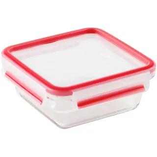 Emsa Frischhaltedose , Rot , Glas , 0,8 l , rechteckig , 16.6x16.6x7 cm , lebensmittelecht, luftdichter Verschluss, auslaufsicher, mikrowellengeeignet, stapelbar , Küchenzubehör, Vorratsbehälter, Frischhaltedosen