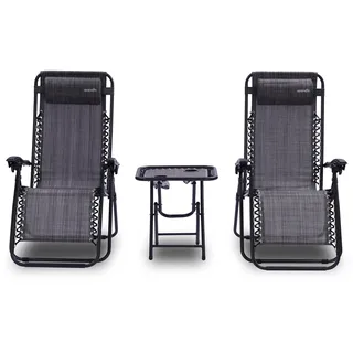 SereneLife Liegestuhl, Gartenliege Klappbar, Relaxliege, Sonnenstuhl als Gartenbett, Gartenmöbel zum Relaxen 2 Stück Grau, Loungesessel Verstellbar mit Seitentisch, Kopfkissen & Getränkehalter, Grau