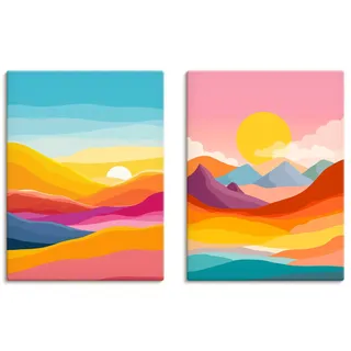 Wandbild OTTO HOME "Retro Landschaft I und II", bunt (farbe bild(er): farbig), B:30cm H:40cm T:0,8cm, Holz, Leinwand, Bilder, Wandbild, als Poster oder Leinwandbilder Set