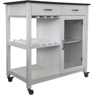 Mid.you Servierwagen , Weiß , Glas, Holzwerkstoff , 2 Schublade(n) Schubladen , rechteckig , Rollen , 90x91x50 cm , einfacher Aufbau , Esszimmer, Barmöbel, Barwagen