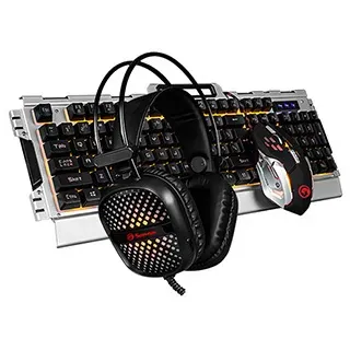 Marvo CM303, zestaw klawiatura + mysz i suchawki dla graczy, US, do gry, membranowa rodzaj przewodowa (USB), czarno-srebrna, pod - Schwarz, Silber