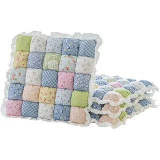 AEEISHOMEREFORM 4er Set Sitzkissen Stuhl 45x45 cm - Weiche Stuhlkissen Baumwolle mit Antirutsch-Beschichtung - Dicke Steppkissen Quadratisch für Esszimmer Garten Küche (Heidelbeerblau, 45 x 45 cm)
