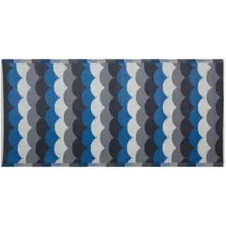 Beliani Outdoor Teppich Grau Blau Polypropylen 90 x 180 cm Wellen Jacquardgewebt Rechteckig - Bunt, Weiß, Schwarz, Blau, Grau