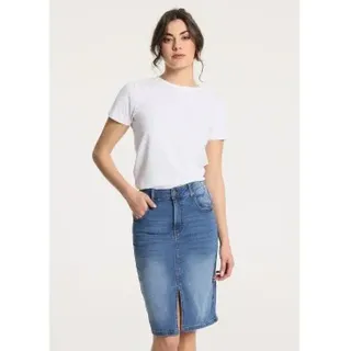 Victorio & Lucchino, V&L für Damen. 315018029 Midirock aus Denim mit Öffnung an der Vorderseite Medium Washed Blue (31), Blau, Lässig, Baumw