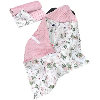TupTam 2er Set Baby Decken Einschlagdecke 85x85 cm für Autositz Babyschale Babydecke Wiegendecke Minky Baumwolle, Farbe: Rose/Rosa, Größe: Herbst/Winter - 85 cm x 85 cm