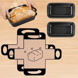 Gyism 2 Stück Brotbackform Kasten Set, Karbonstahl Kastenform Brot 27.5x15x6cm mit 2 × Backmatte Antihaft Brotform zum Toastbrot Backen - Brot Backform Rechteckig für Backofen (Schwarz)