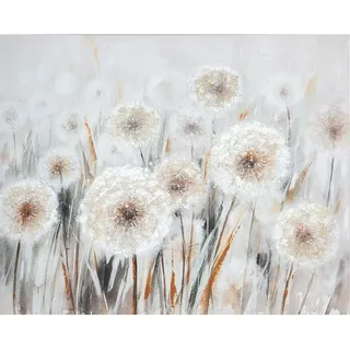 Gilde großes Bild XL auf Leinwand 100 x 80 cm - Pusteblumen Blumen Creme grau