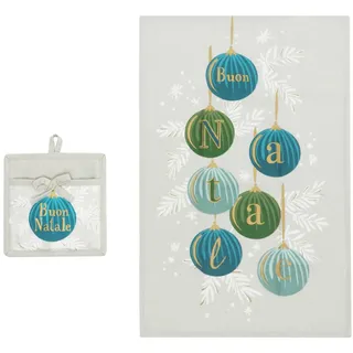 KASANOVA Set Topflappen und Geschirrtuch Weihnachten Kugeln Petrol blau
