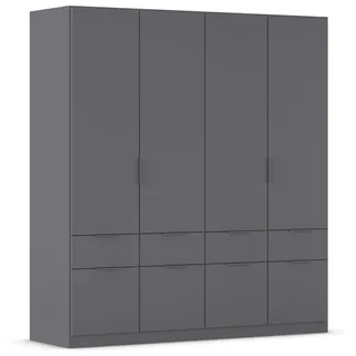 Rauch Möbel Dundee, Kleiderschrank, Schrank, Garderobe, Organizer, 4-türig, 8 Schubladen, Farbe Grau metallic, Schwarz, Kurze Griffleiste Grau metallic, 181x197x54cm