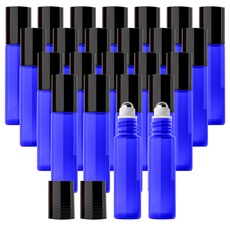 Topsky 24X 10ml Leer Glas Roll-on Flaschen mit Edelstahl-Roller,Für ätherische Öle, Lotionen, Parfums Blau