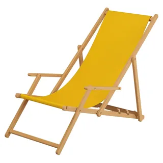 Liegestuhl Gartenliege gelb Sonnenliege Strandliege Holz Deckchair Gartenmöbel Buche 10-302 N - Gelb