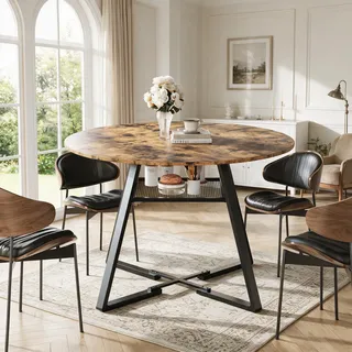 INONEFT Esstisch 120×75 cm, für 4–6 Personen, Runder Esszimmertisch mit Offene Ablage, Küchentisch mit stabilem Metallgestell, Braun - Braun