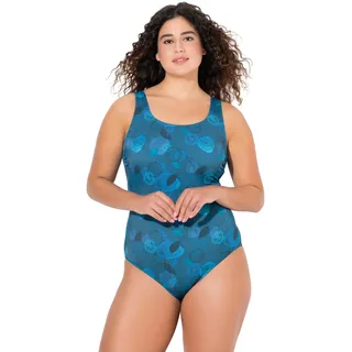 Ulla Popken Damen große Größen Übergrößen Plus Size Badeanzug, Blätter, ohne Softcups, recycelt tannengrün 54+ 835803752-54+