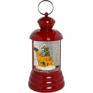 MIJOMA weihnachtliche LED Laterne Schneekugel aus Glas – Ausführung Rentiere, warmweißes Licht mit Schneewirbel