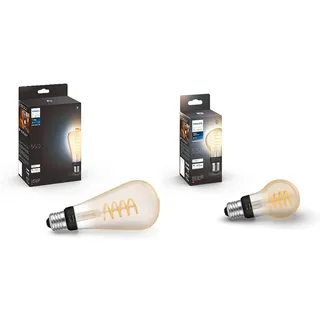 Philips Hue White E27 Filament ST72 & White Ambiance E27 Filament Lampe Einzelpack (550 lm), dimmbare LED Lampe für das Hue Lichtsystem mit allen Weißtönen, smarte Lichtsteuerung über Sprache und App