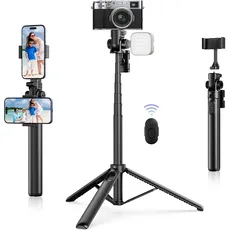 158cm Selfie Stick Stativ, ULANZI MT-70 Handy Stativ mit Fernbedienung mit 2 Abnehmbarer Handyhalterung, Smartphone Stativ 360° Drehbarer, Selfie Stangen für iPhone 15/14/13/12/12 und Android Serie