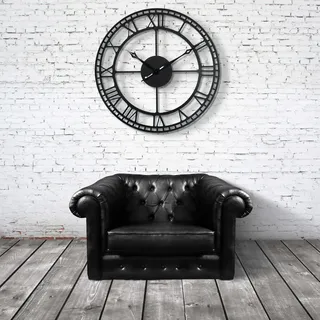 Wanduhr groß Vintage Retro XXL 80 cm Durchmesser Metall Industrial Schwarz Weiß Golden (Schwarz) - Schwarz, Weiß, Gold