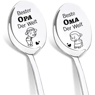 DIKARYA Oma und Opa Geschenke, Kaffeelöffel mit Gravur Beste Oma und Opa Der Welt, Personalisiert Geschenk für Großeltern von Enkel, Geburtstagsgeschenk Goldene Hochzeitstag Geschenk für Großeltern