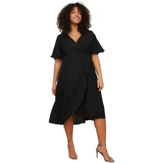 Trendyol Damen Woman Plus Size Midi Wrapover Double-Breasted Woven Dress, Schwarz, 48 Große Größen EU