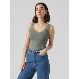 Trägertop VERO MODA "VMROSA SL TOP JRS NOOS", Damen, Gr. M, grün (laurel wreath), Jersey, Obermaterial: 95% Viskose, 5% Elasthan, unifarben, figurbetont normal, V-Ausschnitt, Tops Trägertop, Viskosemischung, Spitzen Detail