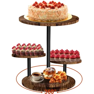 GHWMYD 4 Etagen Kuchen und Cupcake Ständer aus Holz, 360° Drehbar Etagere für Desserts, Donuts, Kekse, Macarons, Obst, Hochzeit Geburtstag Mottoparty Tortenständer Dekoration (Ø 30cm/32cm)
