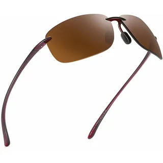 JIM HALO Sport Sonnenbrille für Damen Herren TR90 Randlos Unzerbrechlich Rahmen für Laufen Angeln Baseball Fahren Braun