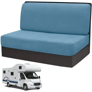 Fouvin 2 Stück Camper Kissenbezüge, 1 Set Spannbezüge Couch, RV-Sitzbezüge, Wohnwagen Polster, Sofa-Sitzkissenbezüge, Wohnmobil-Sitzbezüge für Anhänger Reisemobilsitz, Waschbar (Hellblau)