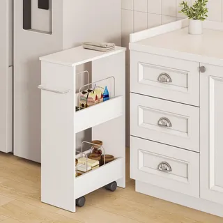 Rollwagen 'Katra' Servierwagen 67 x 40 x 20 cm Nischenregal mit 2 Ablagen Weiß - Weiß