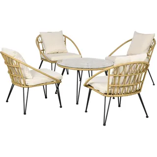 Outsunny Gartenmöbel-Set, Sitzgarnitur inkl. 1 Esstisch, 4 Stühlen, Gartengarnitur mit Sitzkissen, für Balkon, Terrasse, Polyester, Beige