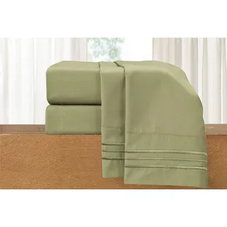Elegant Comfort Luxuriöses 4-teiliges Bettwäsche-Set, luxuriöse Bettwäsche aus 1500 Premium-Mikrofaser, Hotelqualität, knitterfrei, kühl und atmungsaktiv, leicht elastisch, Salbeigrün