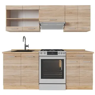 Vicco Küchenzeile R-Line 200 cm Sonoma/Goldkraft Eiche