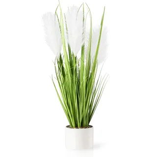 PASCH® Kunstgras in weißem Keramiktopf (56cm): Gräser künstlich | Künstliches Gras | Kunstpflanze Gras | Dekogras | Kunstpflanzen wie echt | Künstliche Pflanzen im Topf