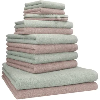 Betz Berlin Handtuch-Set 12-teilig – 100% Baumwolle – Oeko-TEX® Zertifiziert – 360g / m2 Grammatur – Duschtücher, Handtücher, Gästetücher & Waschhandschuhe Farbe Jade - Cappuccino