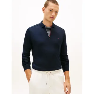 Langarm-Poloshirt TOMMY HILFIGER "LIQUID RWB ZIP", Herren, Gr. XL, blau (desert sky), Jersey, Obermaterial: 100% Baumwolle, regular fit normal, Shirts Langarm-Poloshirt, Polokragen mit Reißverschluss, regular fit