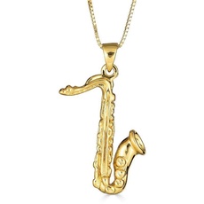 Sterling Silber Gelbes Gold überzogen Saxophon Musik Anhänger Halskette (Verfügbare Kettenlänge 40cm - 45cm - 50cm - 55cm)