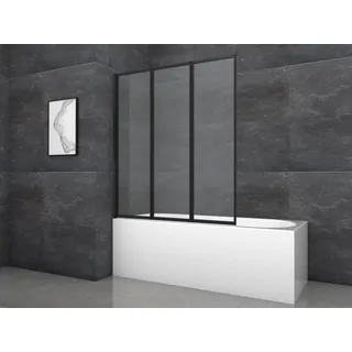 Marwell Badewannenfaltwand MARWELL Black Light - 3-flg, 143x125cm - Duschabtrennung aus Klarglas - Duschabtrennung