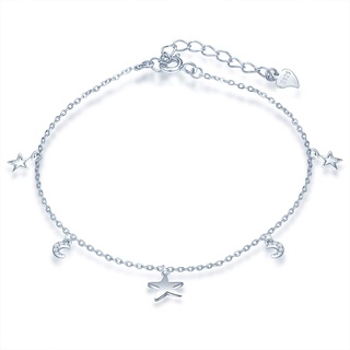 Yumilok Damen Fußkettchen mit Stern & Mond Anhänger 925 Sterling Silber Fußkette Strand Sandale Barfuß verstellbares für Mädchen mit Verschluss