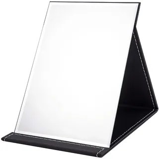 WISYOK Reisespiegel Klappbar, Tischspiegel mit Mehrfach-Standwinkel, Klappspiegel mit Schwarz PU-Leder, Super HD Schminkspiegel, Handspiegel, Kompaktspiegel, Kosmetikspiegel, Spiegel Klein - 21x15cm