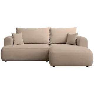 Selsey Eckschlafsofa Ovo Mini Beige Easy-Clean-Chenille-Bezug , Textil , Ottomane rechts,L-Form , 238x156 cm , Wohnzimmer, Sofas & Couches, Wohnlandschaften, Ecksofas