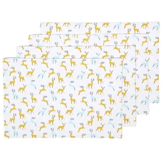 Homescapes Tischset Majestätischer Hirsch 4er-Set, grau-gelbe Platzsets Weihnachten 30/45 cm , Gelb , Textil , Rechteckig , 30x45 cm , Oeko-Tex® , Heimtextilien, Wohntextilien, Tischwäsche, Tischsets