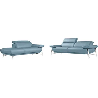 Egoitaliano Sofa "Anais, erstklassiger Sitzkomfort, Fußfarbe chrom" Set, Kopfteil verstellbar, Leder CAREZZA, himmelblau, himmelblau